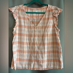 Blouse GAP Women's Peach and Cream Light Blue Plaid